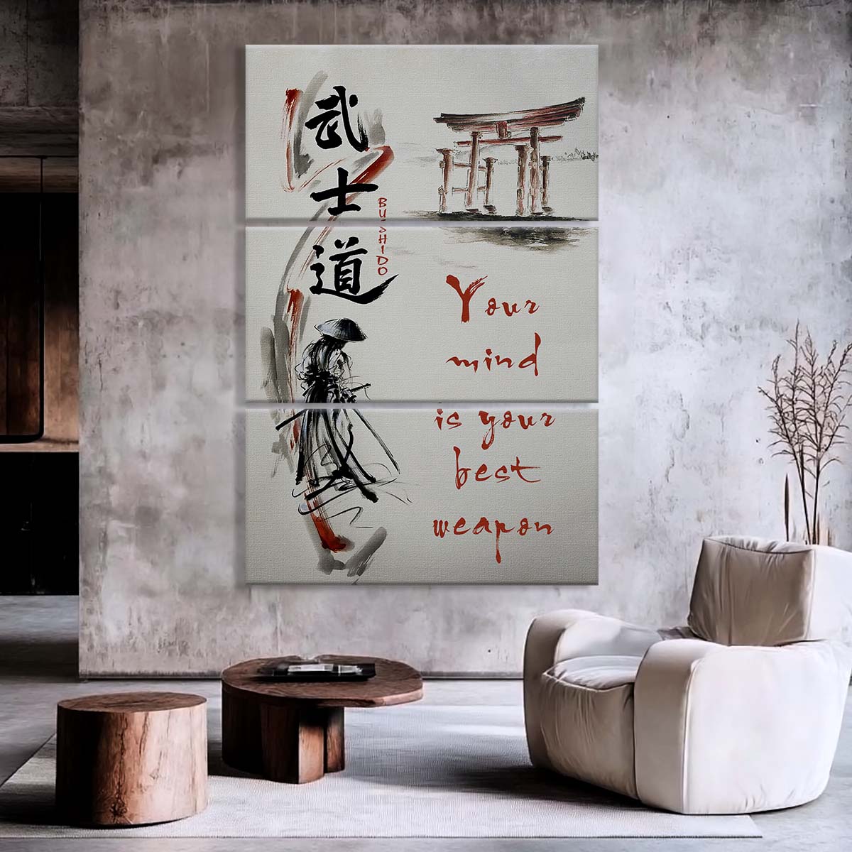 Samurai - 3 Piece Wall Art - SA076 - Your Mind Is Your Best Weapon - Samurai Canvas