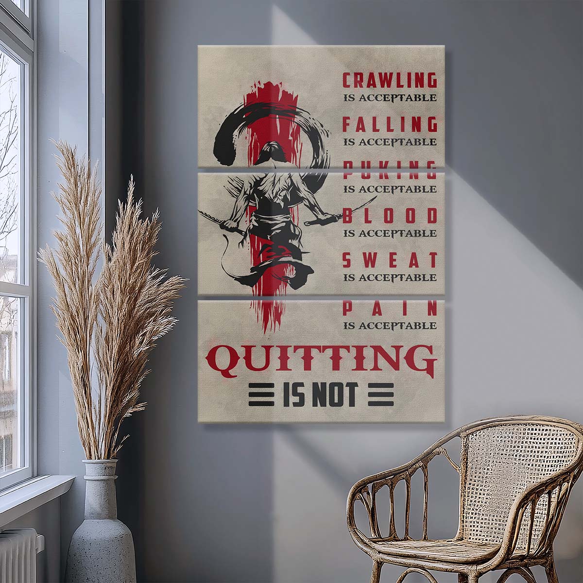 Samurai - 3 Piece Wall Art - SA083 - Quitting Is Not - Samurai Canvas