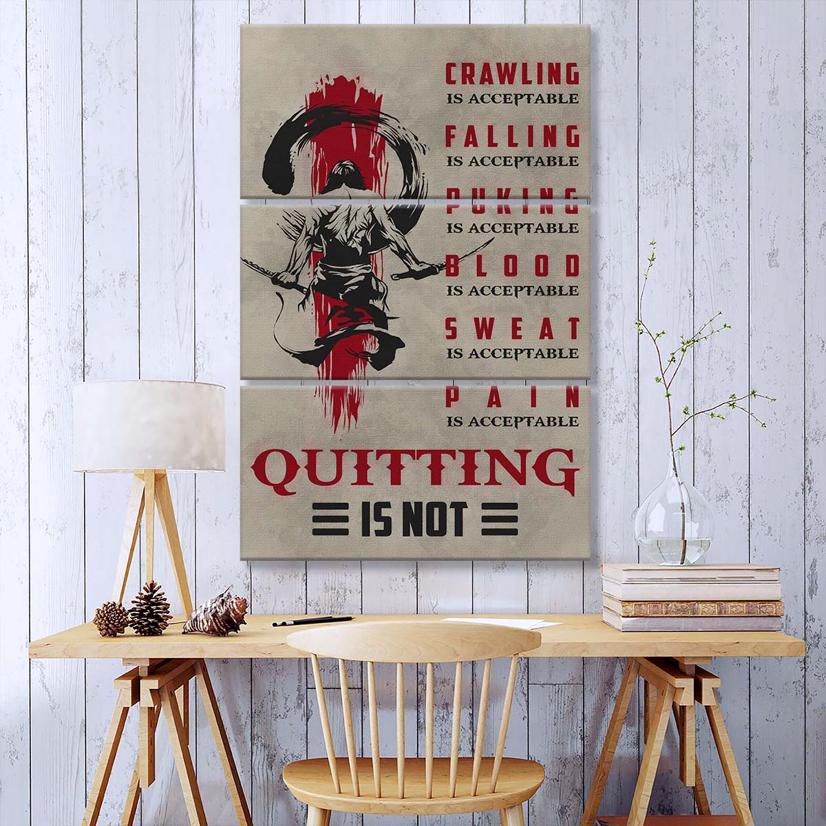 Samurai - 3 Piece Wall Art - SA083 - Quitting Is Not - Samurai Canvas
