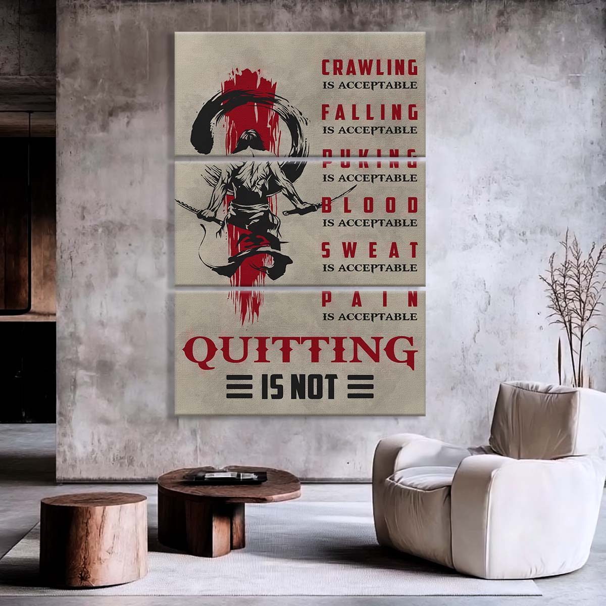 Samurai - 3 Piece Wall Art - SA083 - Quitting Is Not - Samurai Canvas