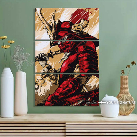Samurai - 3 Piece Wall Art - SA084 - The Red Samurai - Samurai Canvas