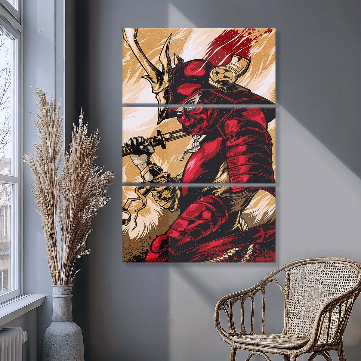 Samurai - 3 Piece Wall Art - SA084 - The Red Samurai - Samurai Canvas