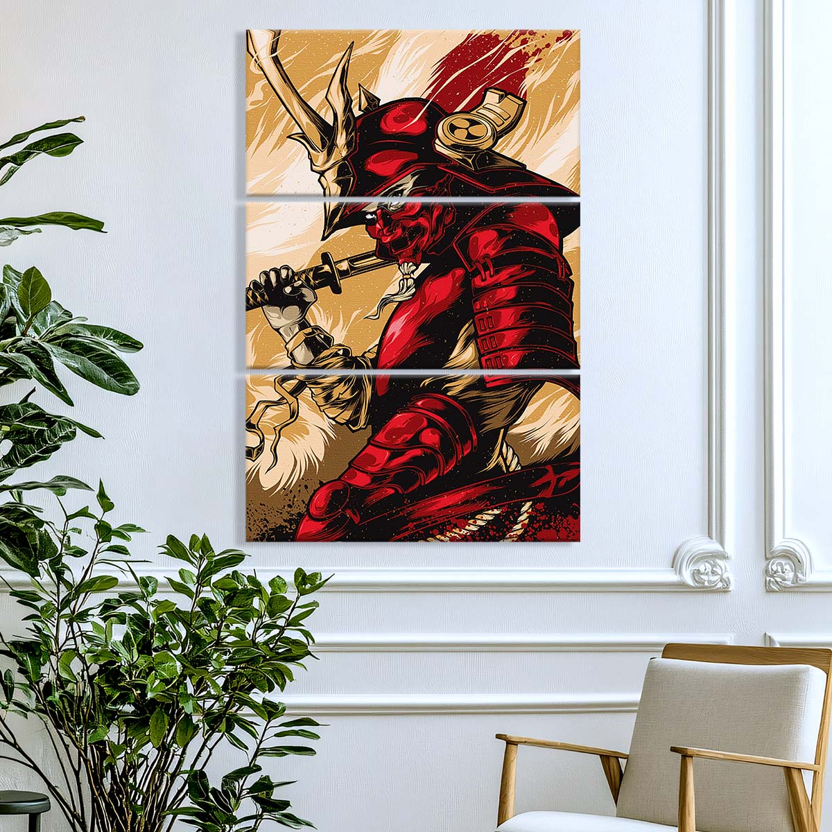 Samurai - 3 Piece Wall Art - SA084 - The Red Samurai - Samurai Canvas