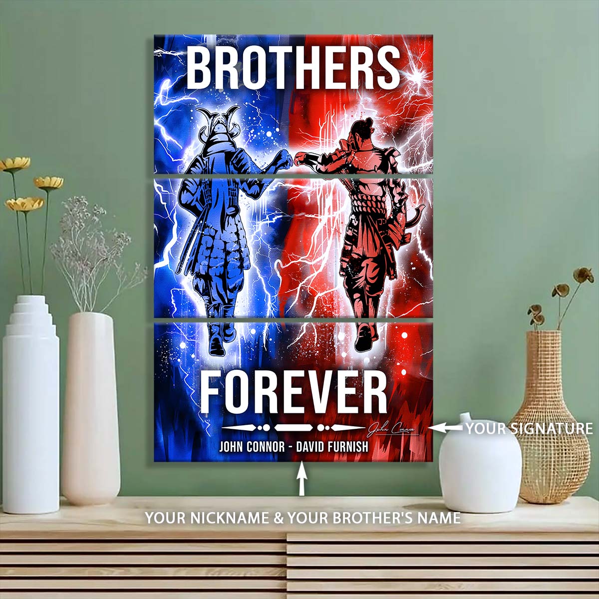Samurai - 3 Piece Wall Art - SA101 - Brothers Forever - Bushido - Katana - Ronin - Miyamoto Musashi - Samurai Canvas