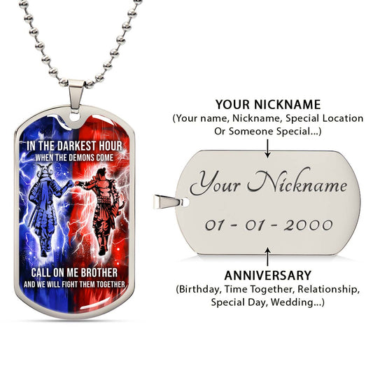 Samurai - SADL005 - Call On me Brother - Bushido - Katana - Ronin - Miyamoto Musashi - Samurai Dog Tag - Military Ball Chain - Luxury Dog Tag