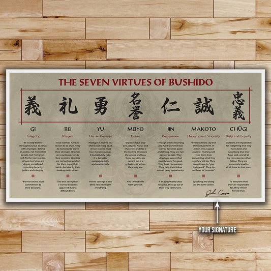 Samurai Wall Art - Samurai Poster - Samurai Canvas - The Seven Virtues Of Bushido - SA098 - Horizontal Poster - Horizontal Canvas