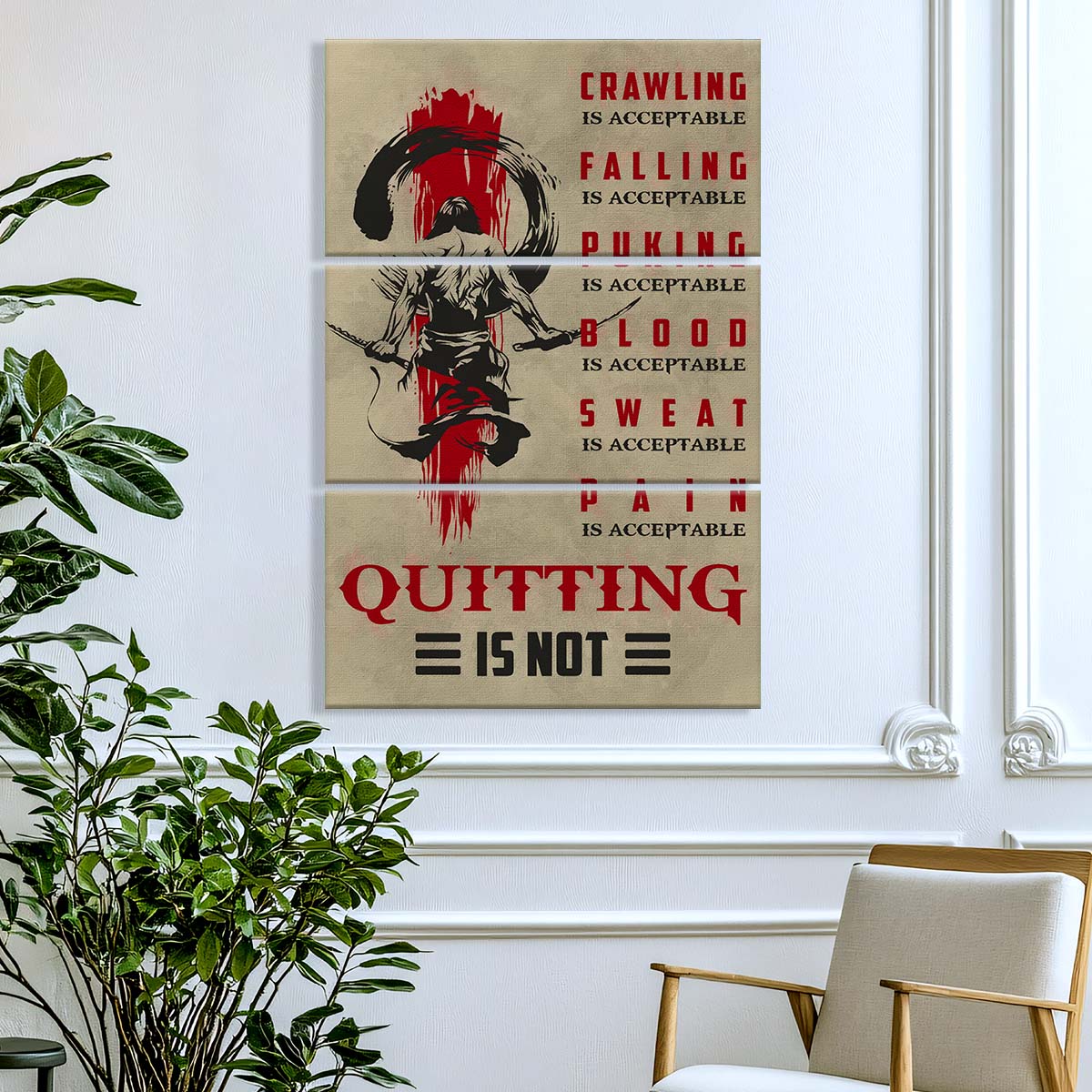 Samurai - 3 Piece Wall Art - SA083 - Quitting Is Not - Samurai Canvas