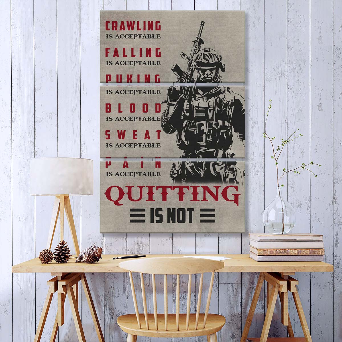 Soldier - 3 Piece Wall Art - SD032 - Quitting Is Not - Army - Marine - Soldier Canvas