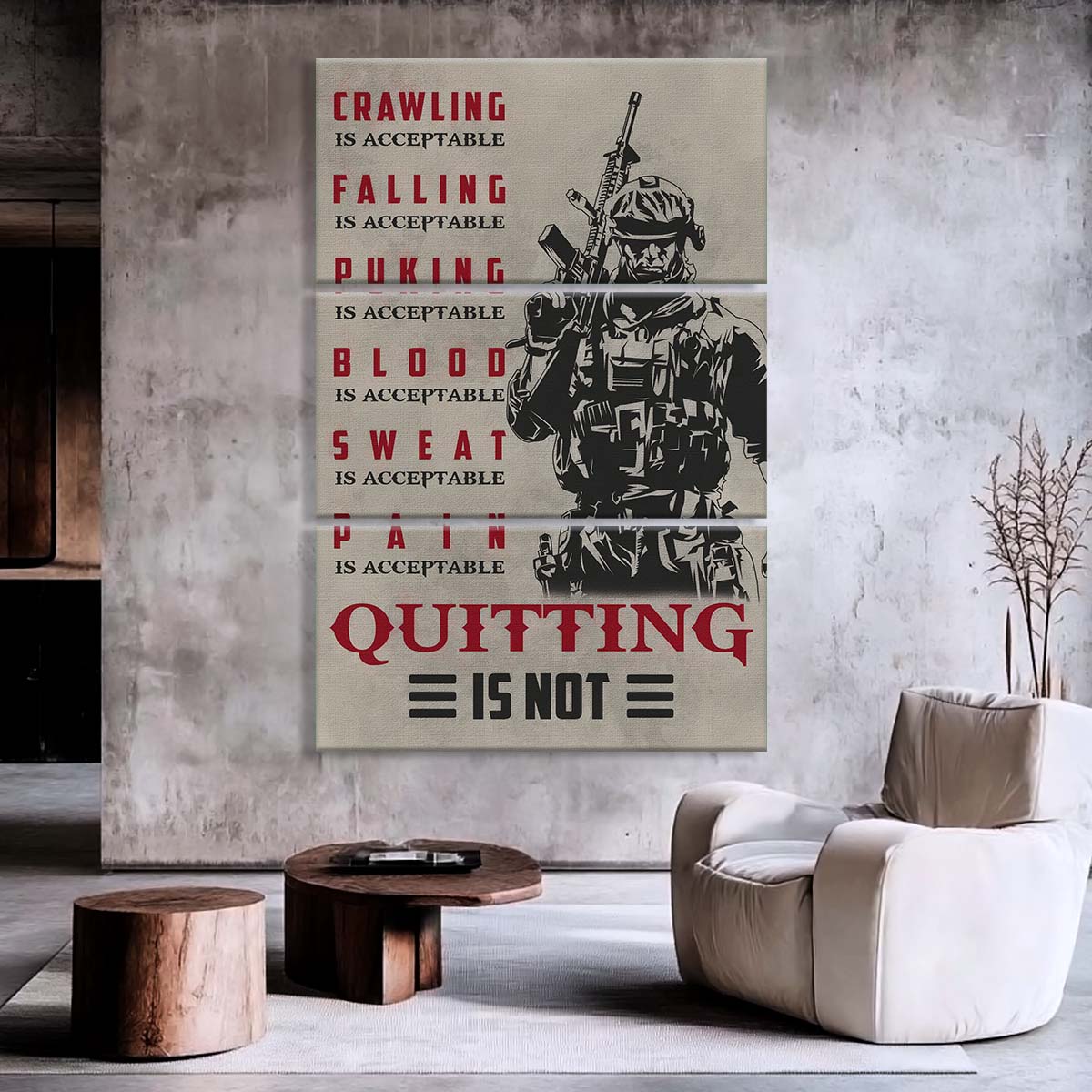 Soldier - 3 Piece Wall Art - SD032 - Quitting Is Not - Army - Marine - Soldier Canvas