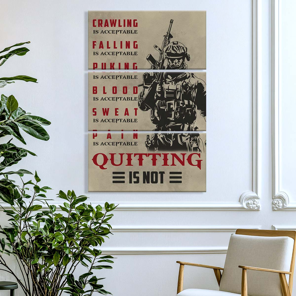 Soldier - 3 Piece Wall Art - SD032 - Quitting Is Not - Army - Marine - Soldier Canvas