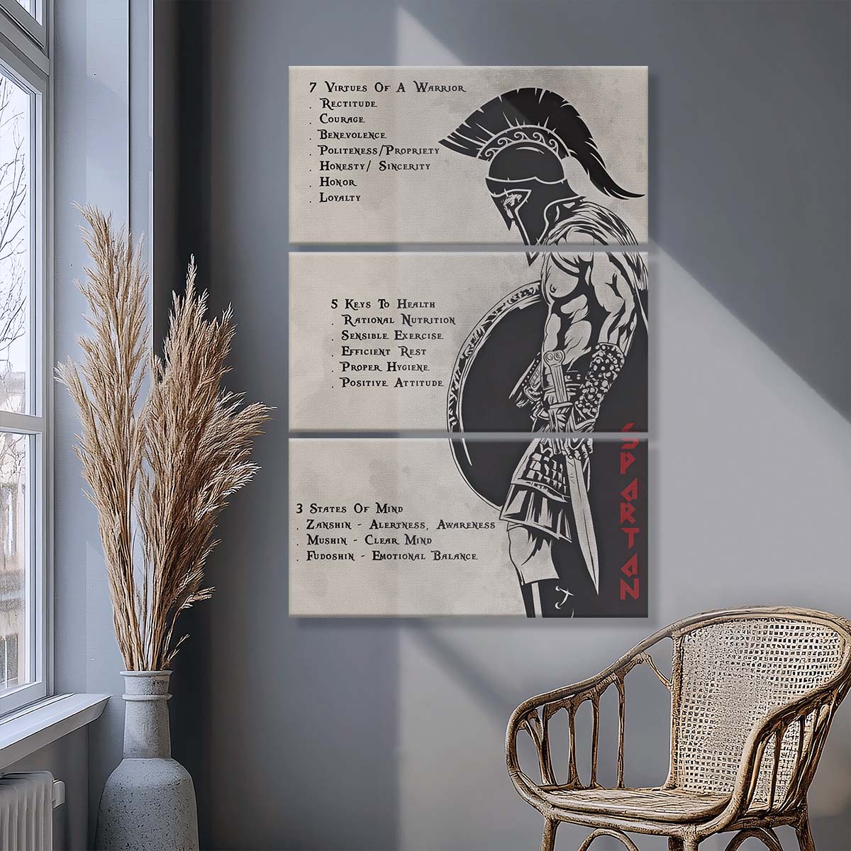 Spartan Warrior - 3 Piece Wall Art - WA002 - 753 Code - Sparta - Leonidas - Gladiator - Spartan Warrior Canvas