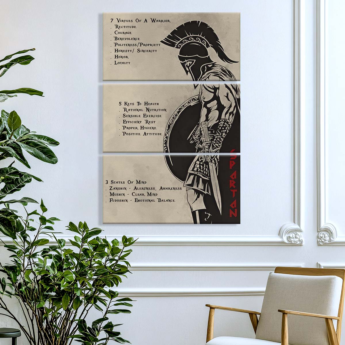 Spartan Warrior - 3 Piece Wall Art - WA002 - 753 Code - Sparta - Leonidas - Gladiator - Spartan Warrior Canvas