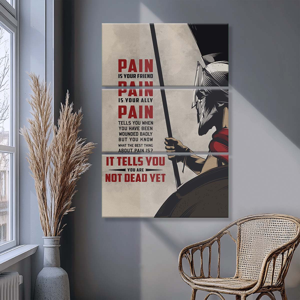 Spartan Warrior - 3 Piece Wall Art - WA011 - PAIN - You Are Not Dead Yet - Sparta - Leonidas - Gladiator - Spartan Warrior Canvas
