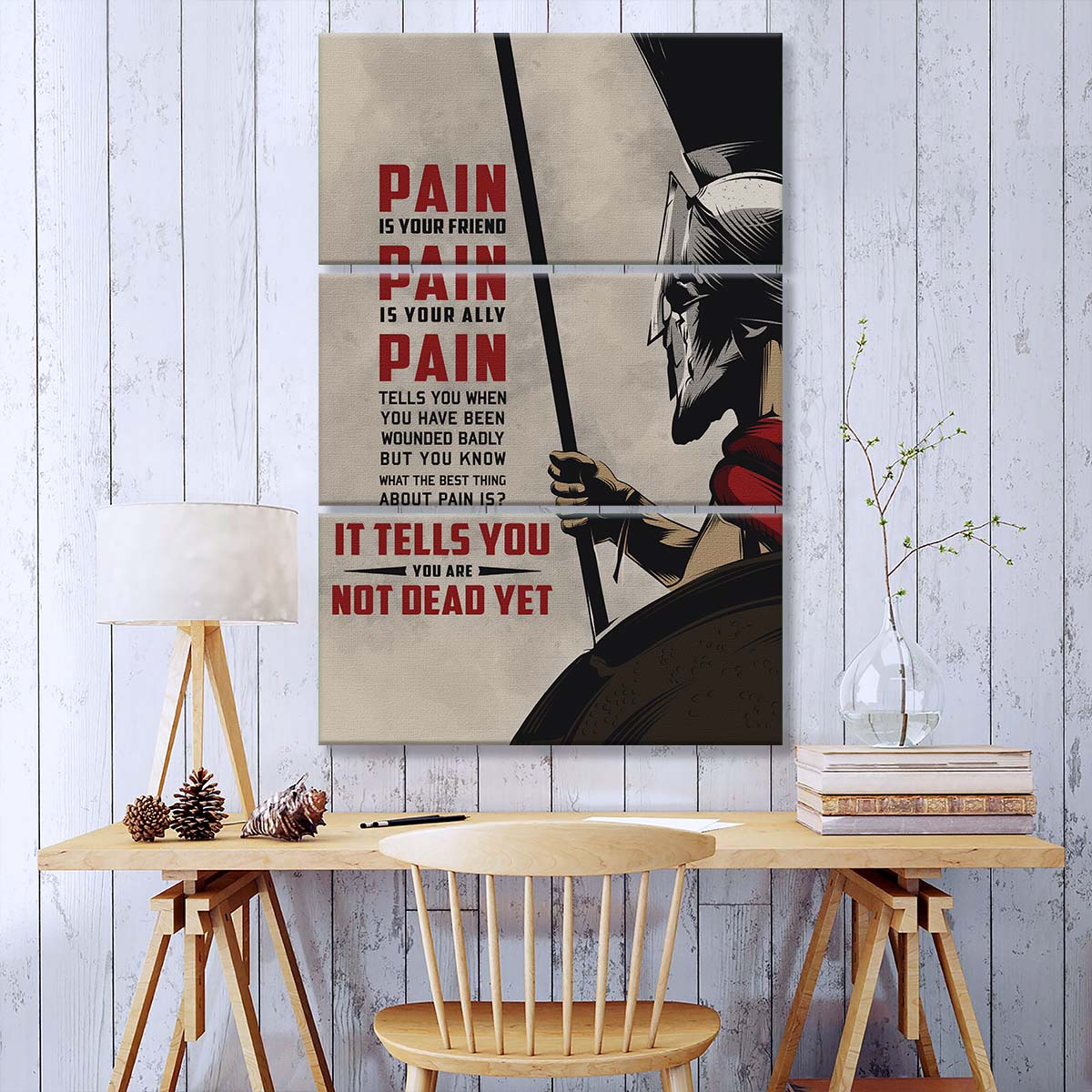 Spartan Warrior - 3 Piece Wall Art - WA011 - PAIN - You Are Not Dead Yet - Sparta - Leonidas - Gladiator - Spartan Warrior Canvas