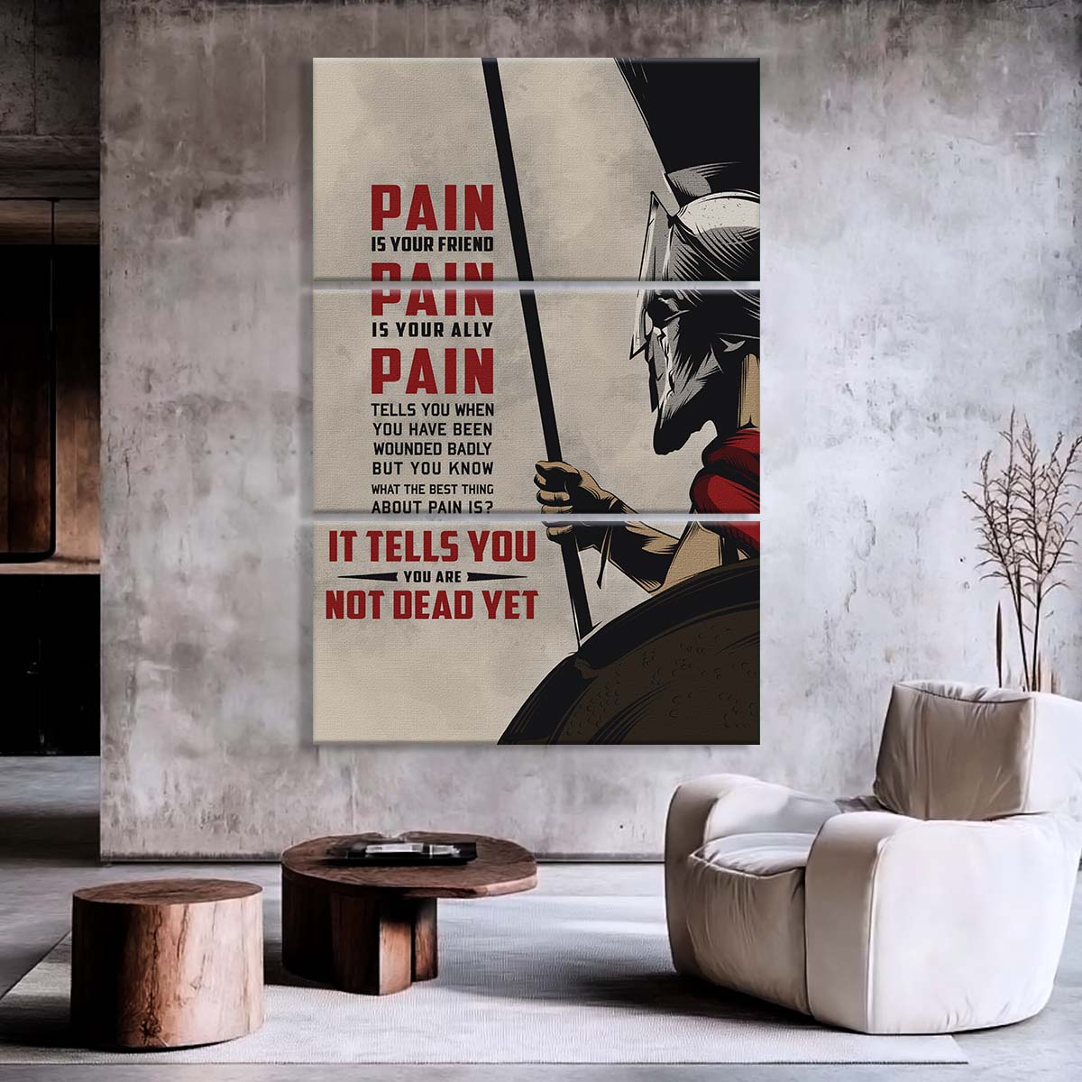 Spartan Warrior - 3 Piece Wall Art - WA011 - PAIN - You Are Not Dead Yet - Sparta - Leonidas - Gladiator - Spartan Warrior Canvas