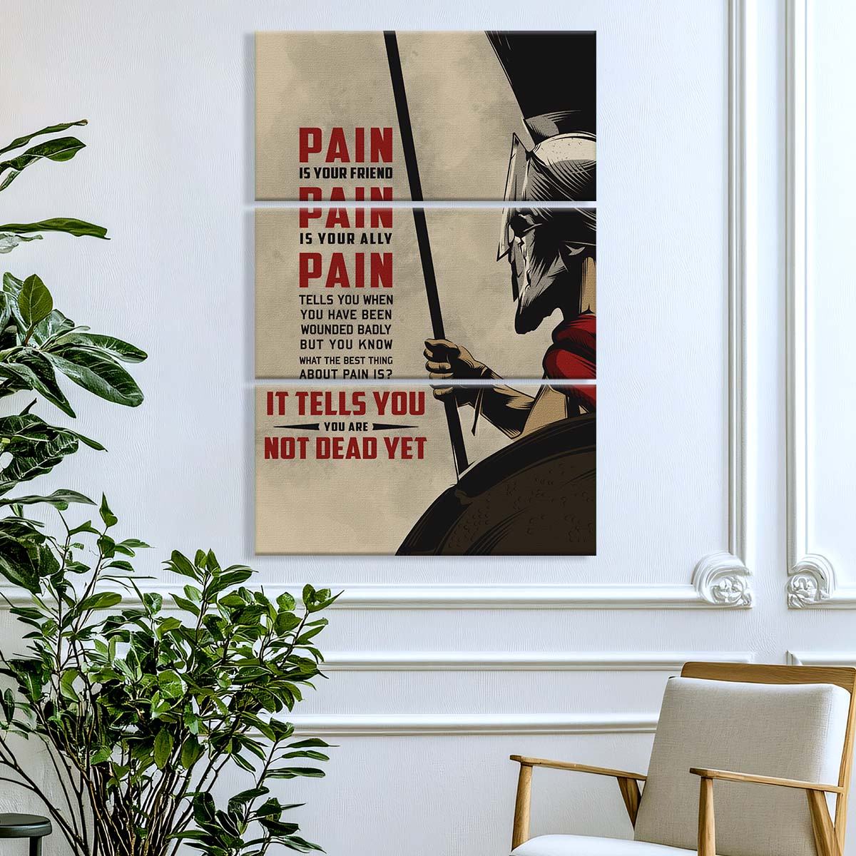 Spartan Warrior - 3 Piece Wall Art - WA011 - PAIN - You Are Not Dead Yet - Sparta - Leonidas - Gladiator - Spartan Warrior Canvas