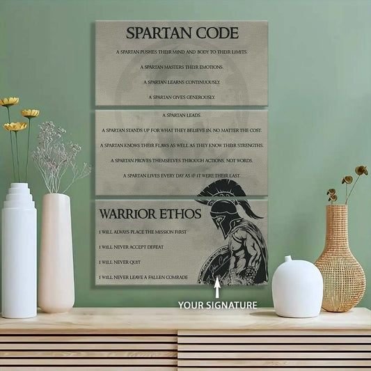 Spartan Warrior - 3 Piece Wall Art - WA039 - Spartan Code - Warrior Ethos - Sparta - Leonidas - Gladiator - Spartan Warrior Canvas