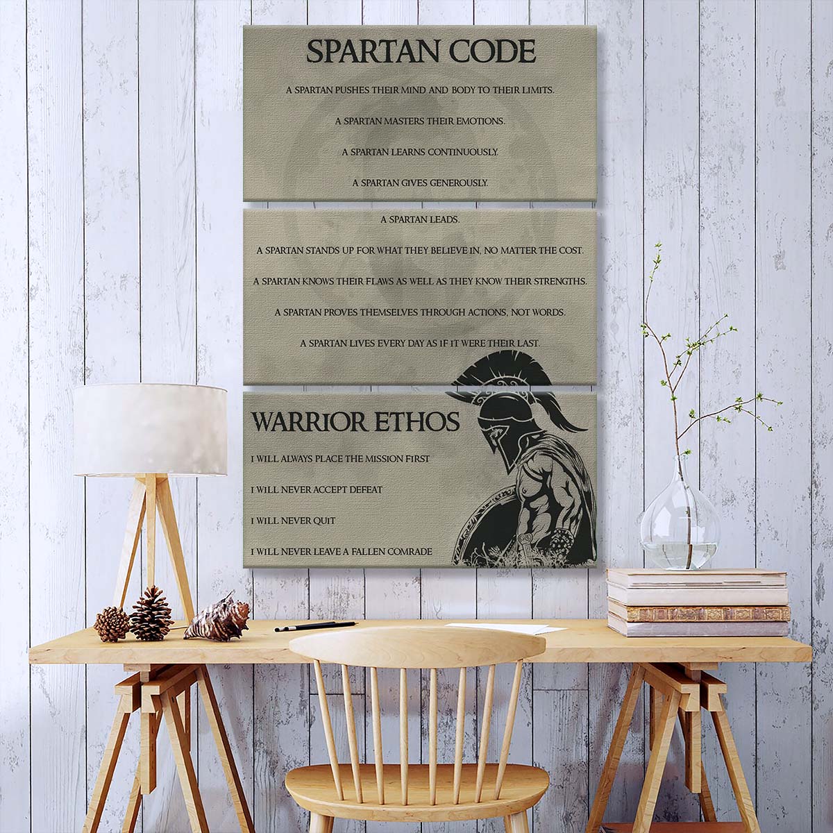 Spartan Warrior - 3 Piece Wall Art - WA039 - Spartan Code - Warrior Ethos - Sparta - Leonidas - Gladiator - Spartan Warrior Canvas