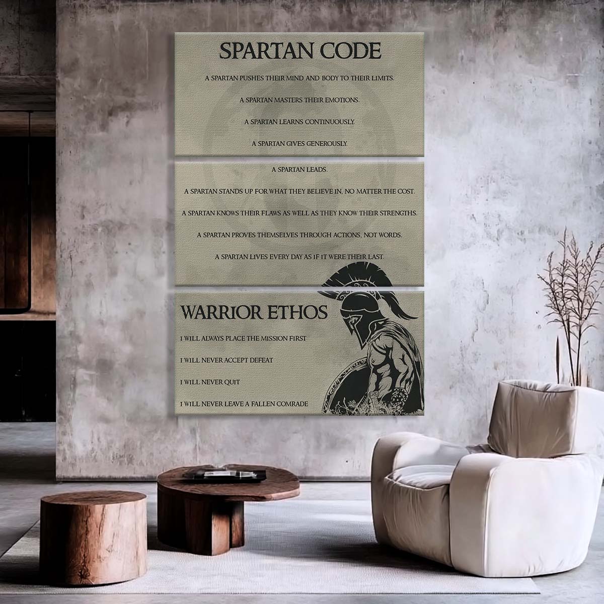 Spartan Warrior - 3 Piece Wall Art - WA039 - Spartan Code - Warrior Ethos - Sparta - Leonidas - Gladiator - Spartan Warrior Canvas