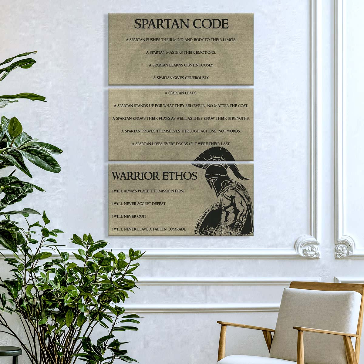 Spartan Warrior - 3 Piece Wall Art - WA039 - Spartan Code - Warrior Ethos - Sparta - Leonidas - Gladiator - Spartan Warrior Canvas