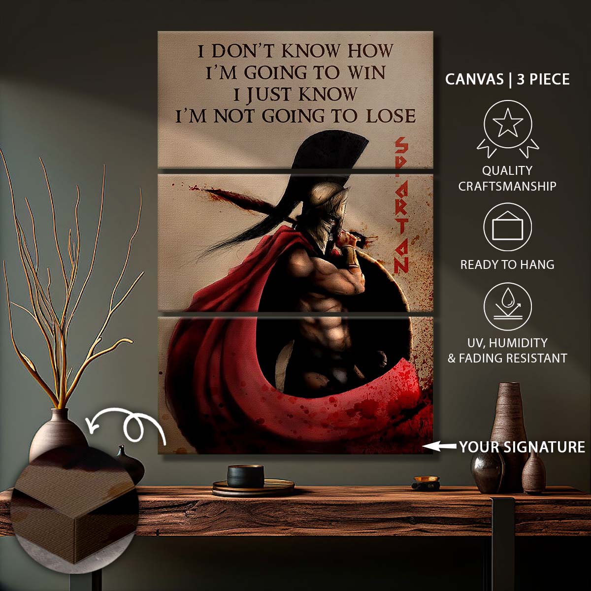 Spartan Warrior - 3 Piece Wall Art - WA053 - I’m Not Going To Lose - Sparta - Leonidas - Spartan Warrior Canvas