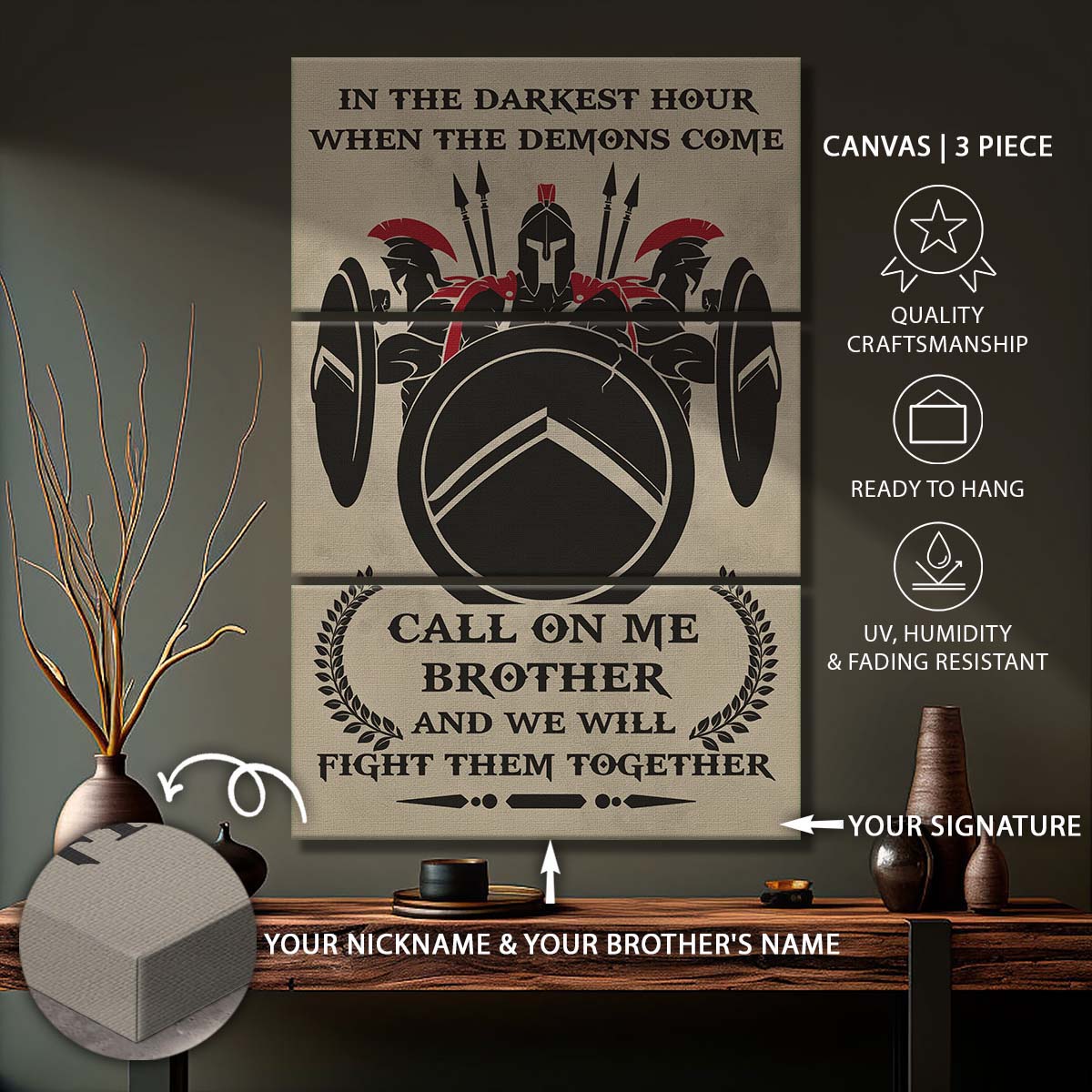 Spartan Warrior - 3 Piece Wall Art - WA084 - Call On me Brother - Sparta - Leonidas - Gladiator - Spartan Warrior Canvas