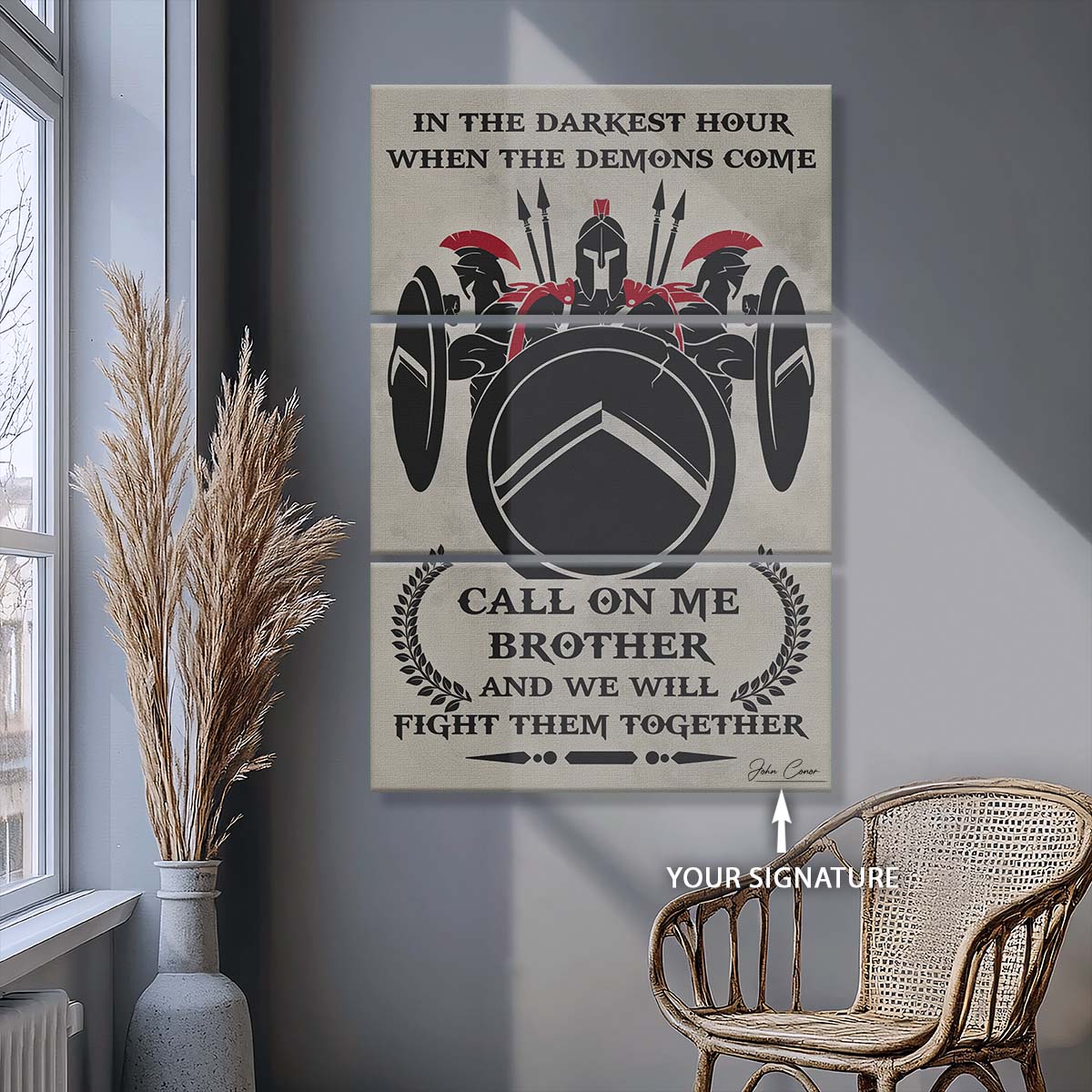 Spartan Warrior - 3 Piece Wall Art - WA084 - Call On me Brother - Sparta - Leonidas - Gladiator - Spartan Warrior Canvas