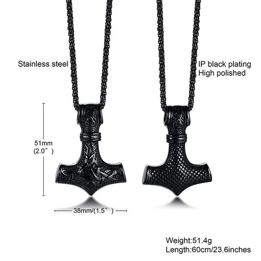 Viking - Men's Vintage Retro Norse Viking Necklaces, Rock Punk Thor Mjolnir Hammer Pendant,Scandinavian Nodic Amulet Rune Jewelry