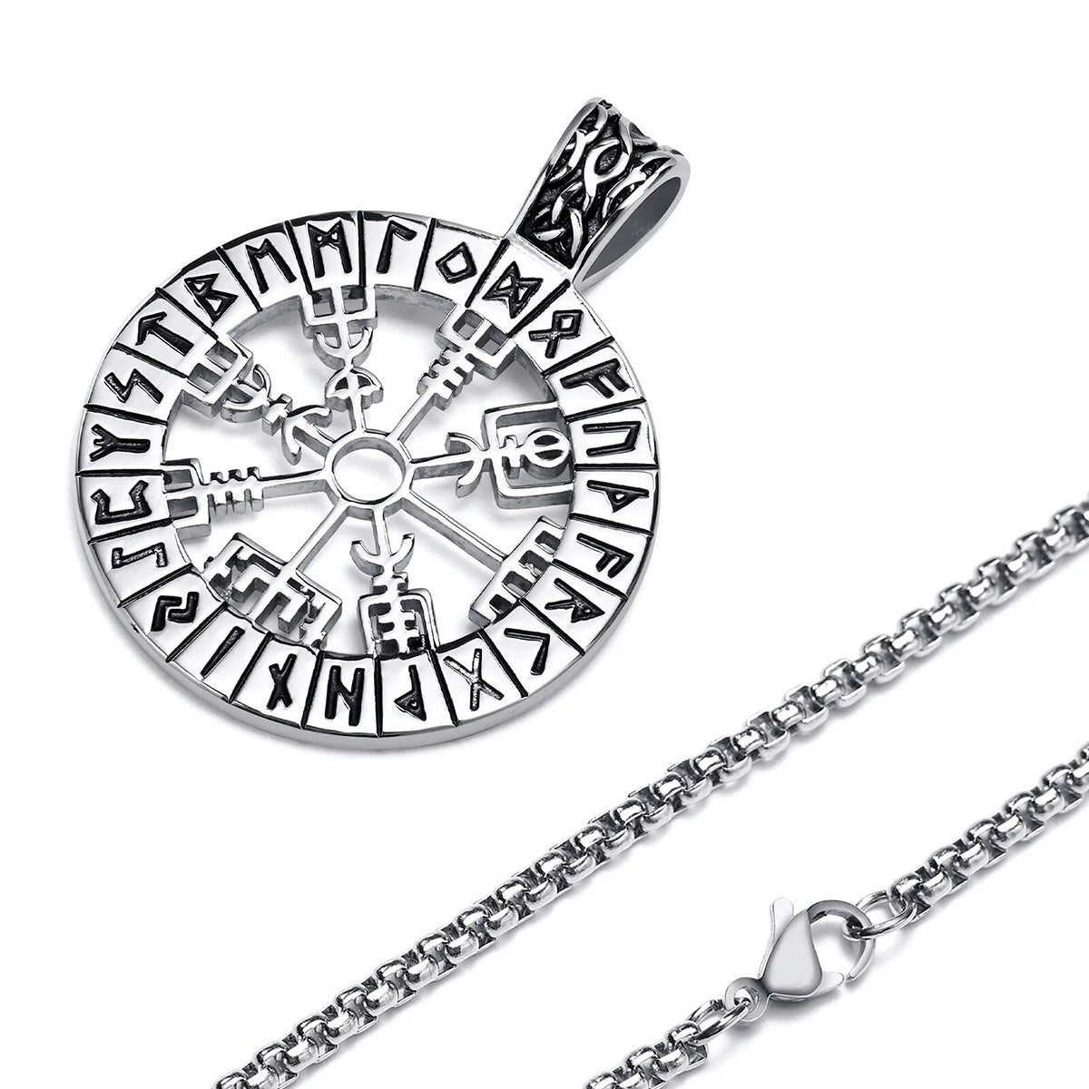 viking - viking compass necklaces for men, stainless steel viking - hollow sailing guide pendant with box chain, nordic vegvisir rune amulet