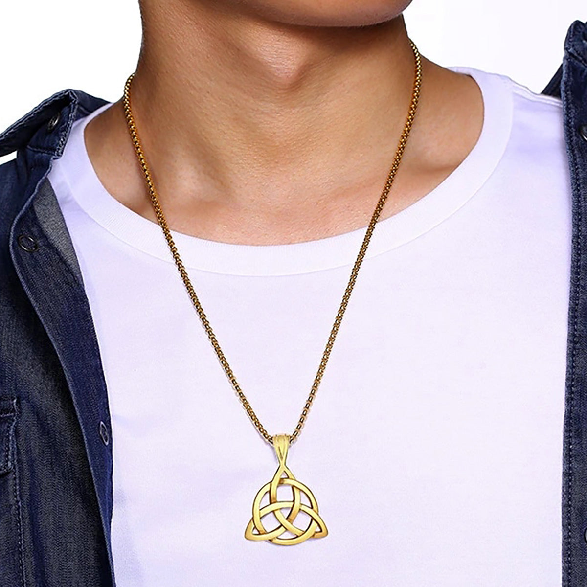 Viking Celtic Knot Necklaces for Men Stainless Steel Triple Knot Pendants Casual Male Jewelry with 24" Box Chain