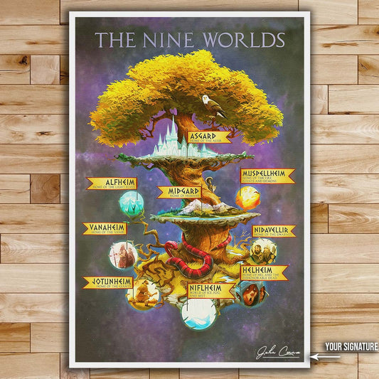 Viking Wall Art - Viking Poster - Viking Canvas - The Nine Worlds - VK008 - Vertical Poster - Vertical Canvas