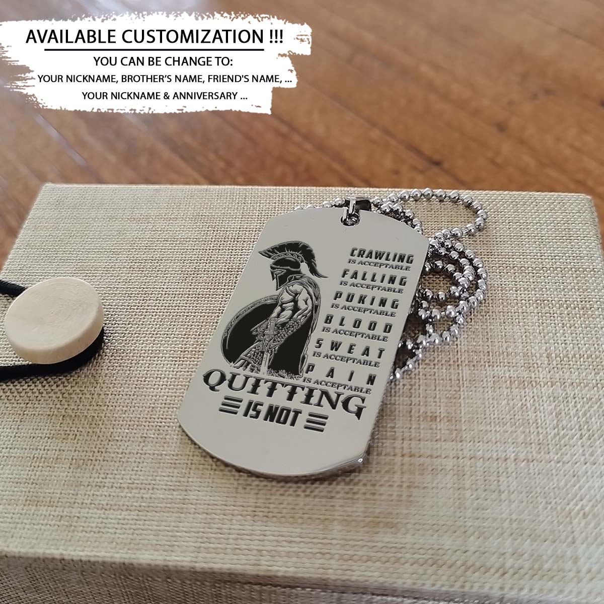 Spartan Dog Tag - Quitting Is Not - Spartan Warrior - Sparta - Leonidas - Gladiator - Spartan Necklace - Engrave Dog Tag