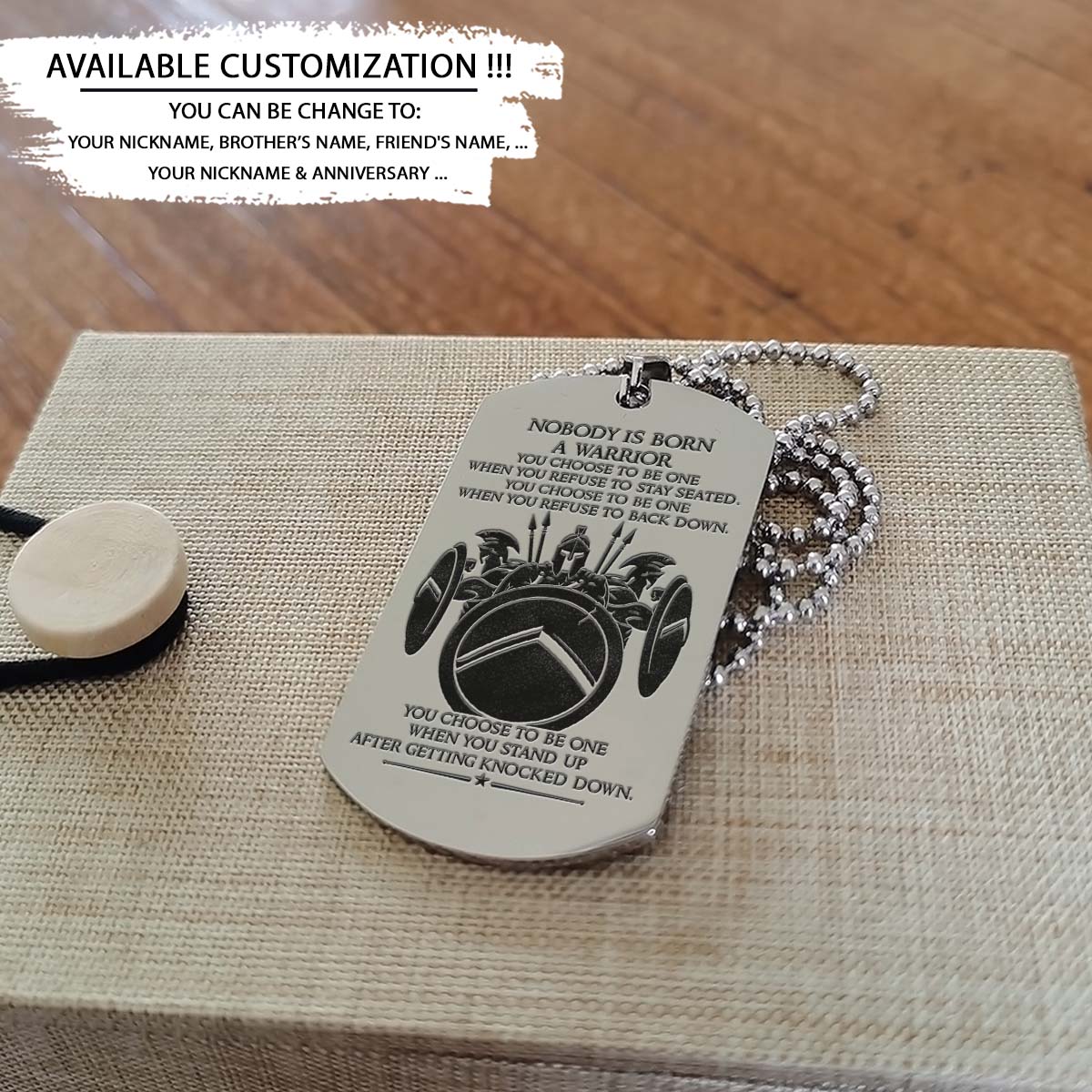 Spartan Dog Tag - Nobody Is Born A Warrior - Spartan Warrior - Sparta - Leonidas - Gladiator - Spartan Necklace - Engrave Dog Tag