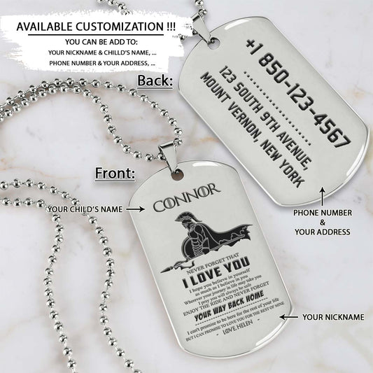 Spartan Dog Tag - Mom To Son - Your Way Back Home - Spartan Warrior - Sparta - Leonidas - Gladiator - Spartan Necklace - Engrave Dog Tag