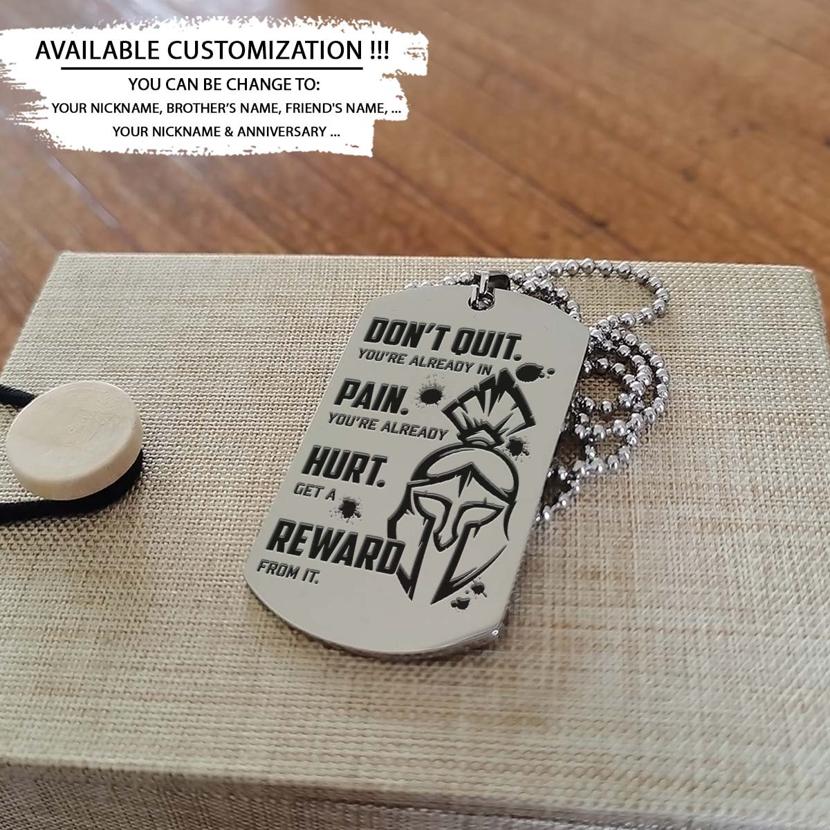 Spartan Dog Tag - Don't Quit - Get A Reward From It - Spartan Warrior - Sparta - Leonidas - Gladiator - Spartan Necklace - Engrave Dog Tag