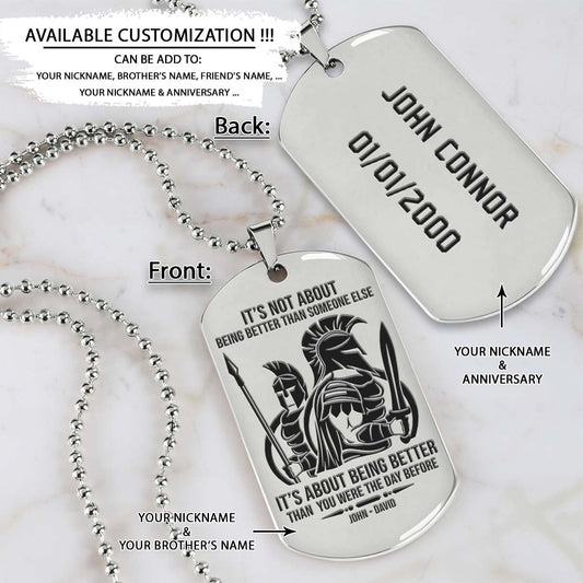 Spartan Dog Tag - It's About Being Better Than You Were The Day Before - Spartan Warrior - Sparta - Leonidas - Gladiator - Spartan Necklace - Engrave Dog Tag