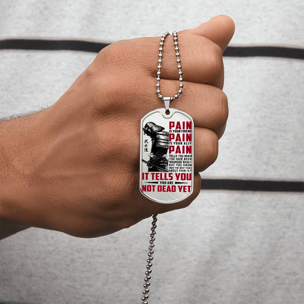 Samurai - PAIN - You Are Not Dead Yet 2 - Bushido - Katana - Ronin - Samurai Dog Tag - Military Ball Chain - Luxury Dog Tag