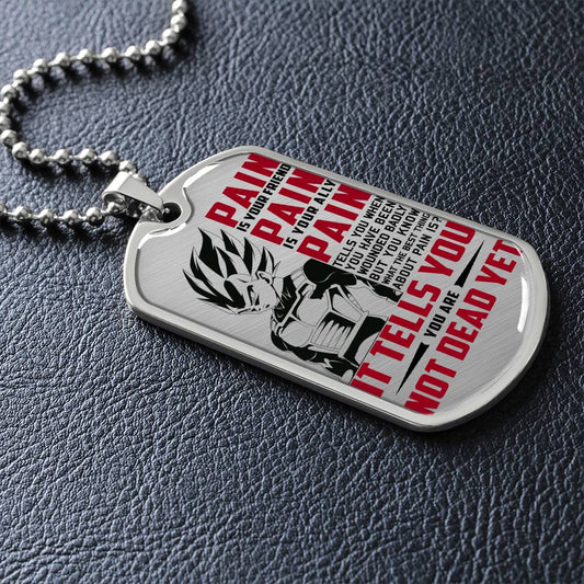 Dragon Ball - PAIN - You Are Not Dead Yet - Vegeta - Supper Saiyan Blue - Dragon Ball Dog Tag - Military Ball Chain - Luxury Dog Tag
