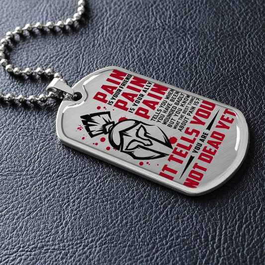 Warrior - PAIN - You Are Not Dead Yet - Sparta - Spartan - Warrior Dog Tag - Military Ball Chain - Luxury Dog Tag