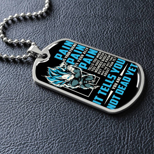 Dragon Ball - PAIN - You Are Not Dead Yet - Vegeta - Supper Saiyan Blue - Black Dog Tag - Dragon Ball Dog Tag - Military Ball Chain - Luxury Dog Tag