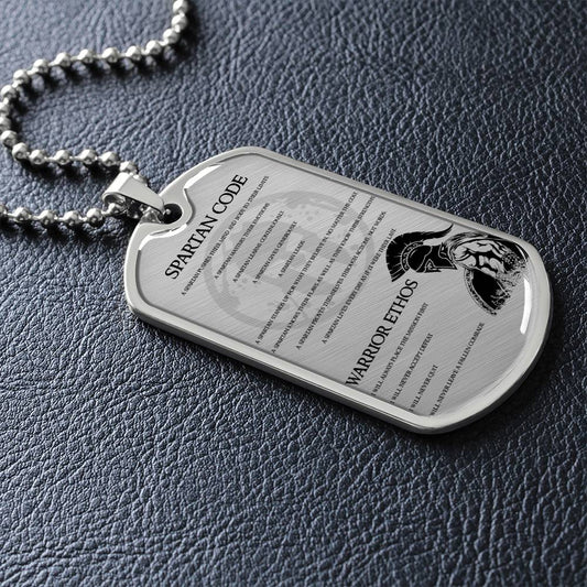Warrior - Spartan Code - Warrior Ethos - Sparta - Spartan - Warrior Dog Tag - Military Ball Chain - Luxury Dog Tag