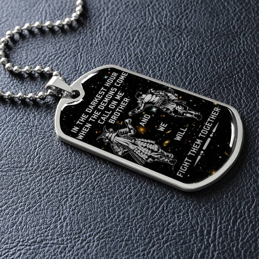Samurai - Call On me Brother - Bushido - Katana - Ronin - Miyamoto Musashi - Galaxy - Black Dog Tag - Samurai Dog Tag - Military Ball Chain - Luxury Dog Tag
