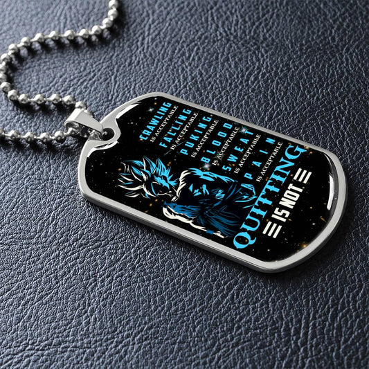 Dragon Ball - Quitting Is Not - Goku - Supper Saiyan Blue - Galaxy - Black Dog Tag - Dragon Ball Dog Tag - Military Ball Chain - Luxury Dog Tag