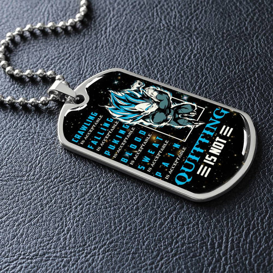 Dragon Ball - Quitting Is Not 2 - Vegeta - Supper Saiyan Blue - Galaxy - Black Dog Tag - Dragon Ball Dog Tag - Military Ball Chain - Luxury Dog Tag