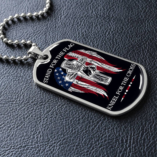 Soldier - Stand For The Flag - Kneel For The Cross - Army - Marine - Black Dog Tag - Soldier Dog Tag - Military Ball Chain - Luxury Dog Tag
