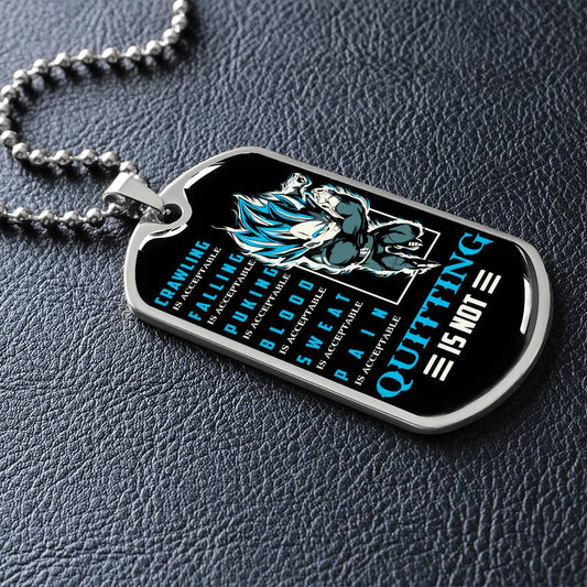 Dragon Ball - Quitting Is Not 2 - Vegeta - Supper Saiyan Blue - Black Dog Tag - Dragon Ball Dog Tag - Military Ball Chain - Luxury Dog Tag
