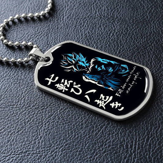 Dragon Ball - Fall Down Seven Times Stand Up Eight - Goku - Supper Saiyan Blue - Black Dog Tag - Dragon Ball Dog Tag - Military Ball Chain - Luxury Dog Tag