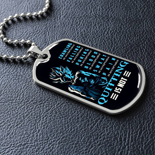 Dragon Ball - Quitting Is Not - Goku - Supper Saiyan Blue - Black Dog Tag - Dragon Ball Dog Tag.png - Military Ball Chain - Luxury Dog Tag