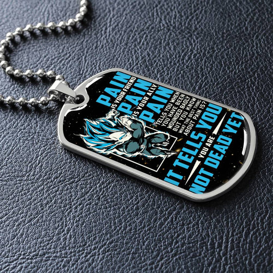 Dragon Ball - PAIN - You Are Not Dead Yet - Vegeta - Supper Saiyan Blue - Galaxy- Black Dog Tag - Dragon Ball Dog Tag - Military Ball Chain - Luxury Dog Tag