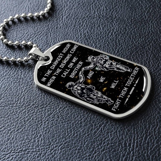 Soldier - Call On Me Brother - Army - Marine - Galaxy - Black Dog Tag - Soldier Dog Tag - Military Ball Chain - Luxury Dog Tag